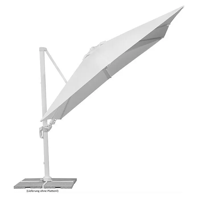 Schneider Classic Ampelschirm Rhodos Twist Bianco - Weiß, Bespannungsmaß (L x B): 300 x 300 cm - Weißer Freiarmschirm mit offenem Schirmdach und stabiler Basisstruktur.