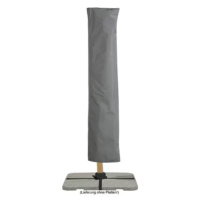 Schneider Classic Ampelschirm Rhodos Twist Woody - Natur, Bespannungsmaß (L x B): 300 x 300 cm - Graue Schutzhülle für Sonnenschirm, mit Holzstange und Beschwerungsfuß.