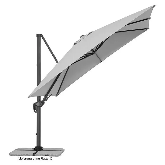 Schneider Classic Ampelschirm Rhodos Twist - Silbergrau, Bespannungsmaß (L x B): 300 x 300 cm - Grauer Ampelschirm mit Kreuzfuß für Platten (Platten nicht enthalten).