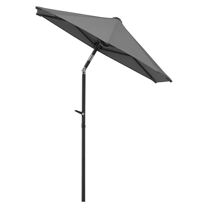 Schneider Classic Balkonschirm Salerno mezza - Anthrazit, Bespannungsmaß (L x B): 150 x 150 cm - Grauer Sonnenschirm mit schwarzem Mast, zum Schatten spenden gekippt.