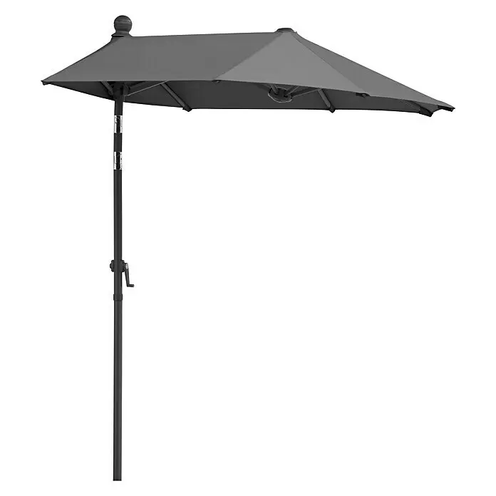 Schneider Classic Balkonschirm Salerno mezza - Anthrazit, Bespannungsmaß (L x B): 150 x 150 cm - Grauer rechteckiger Terrassenschirm mit dunklem Mast und Kurbelmechanismus, spendet Schatten.