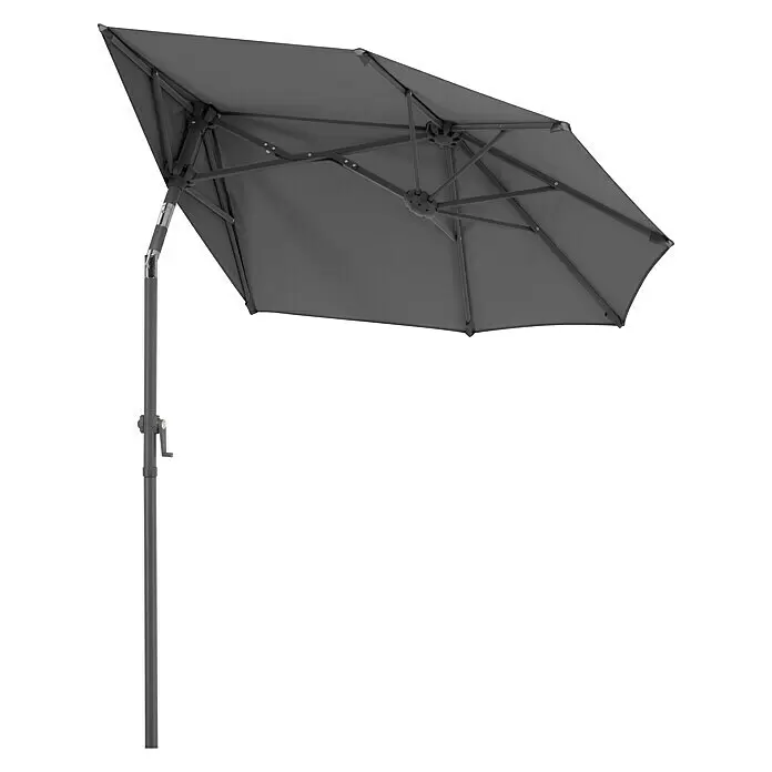 Schneider Classic Balkonschirm Salerno mezza - Anthrazit, Bespannungsmaß (L x B): 150 x 150 cm - Grauer Ampelschirm mit verstellbarem Dach und Handkurbelmechanismus.