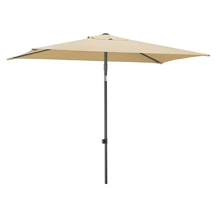 Schneider Classic Marktschirm Sevilla - Natur, Bespannungsmaß (L x B): 240 x 140 cm - Beiger Outdoor-Sonnenschirm mit dunkelgrauem Mast, geöffnet für Schatten.