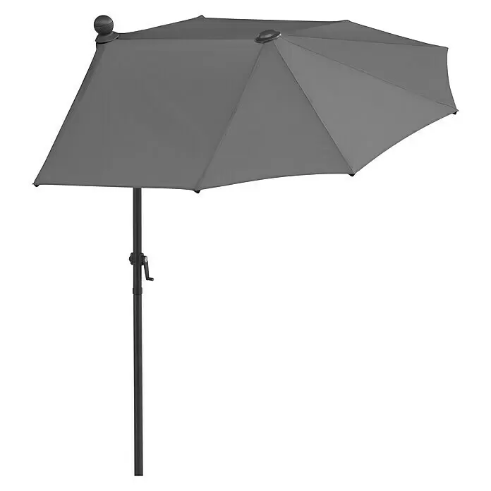 Schneider Classic Balkonschirm Salerno mezza - Anthrazit, Bespannungsmaß (L x B): 150 x 150 cm - Grauer Sonnenschirm für den Außenbereich mit dunklem Mast und Kurbelmechanismus.