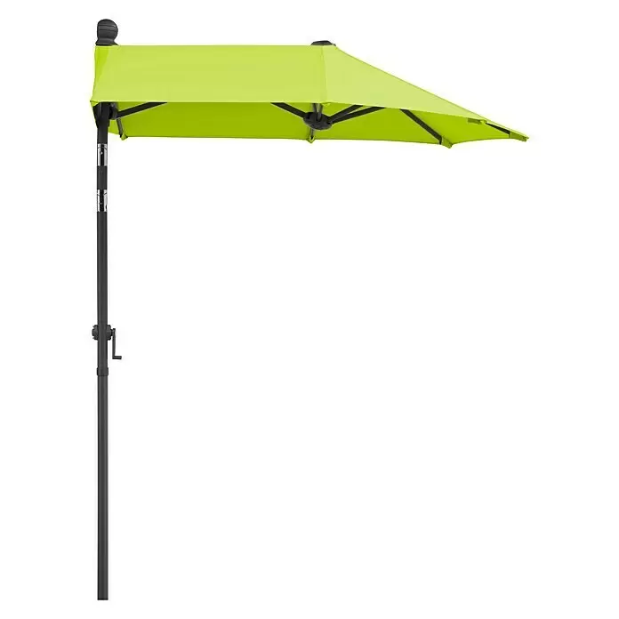 Schneider Classic Balkonschirm Salerno mezza - Apfelgrün, Bespannungsmaß (L x B): 150 x 150 cm - Hellgrüner Halbbalkonschirm mit schwarzem Mast, zum Beschatten ausgeklappt.