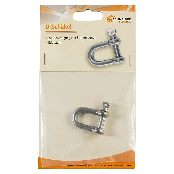 Schneider Schäkel für Sonnensegel - Edelstahl - D-Schäkel-Set für Sonnensegelbefestigung. Hergestellt aus Edelstahl für hohe Haltbarkeit und einfache Montage von Sonnensegeln.
