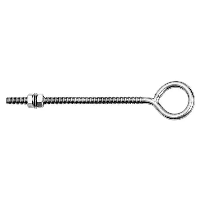 Schneider Ösenschraube für Sonnensegel - Länge: 6,5 cm, Edelstahl - Nahaufnahme eines rostfreien Ringschraubenbolzens mit Muttern, ideal für sichere Befestigungen.