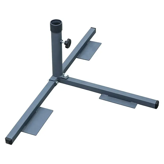 Schneider Plattenständer - Für Rohrdurchmesser: 3 cm - 4 cm, Stahl - Bild einer grauen, dreibeinigen Sonnenschirmbasis mit einem Rohr in der Mitte zur Befestigung des Schirms.