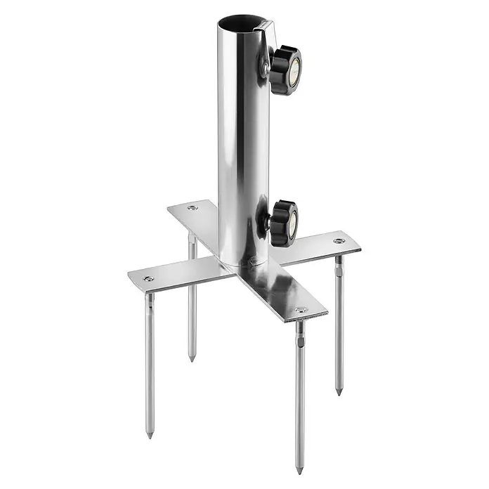 Schneider Rasendorn - Für Rohrdurchmesser: 25 mm - 38 mm - Metallischer Sonnenschirmständer mit vier Beinen und Fixierschrauben für sicheren Halt. Ideal für Garten und Terrasse.