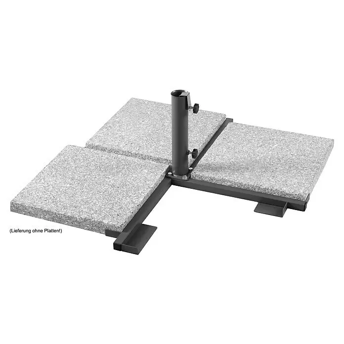 Schneider Plattenständer - Für Rohrdurchmesser: 38 mm - 50 mm, Stahl - Sonnenschirmständer mit dunkelgrauem Metallrahmen und vier gesprenkelten grauen Gewichtsplatten.