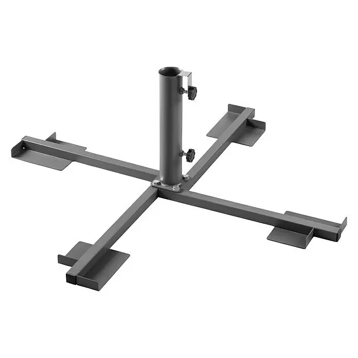 Schneider Plattenständer - Für Rohrdurchmesser: 38 mm - 50 mm, Stahl - Dunkelgrauer Metall-Sonnenschirmständer mit Kreuzfuß für Gewichte und Mittelstange mit Feststellschrauben.