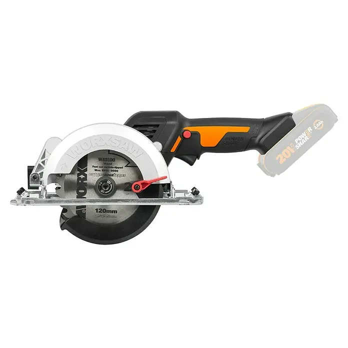 Worx PowerShare 20V Akku-Handkreissäge WX531.9 - 20 V, Ohne Akku, Leerlaufdrehzahl: 6.900 U/min - Akkubetriebene WORXSAW Kreissäge mit POWER SHARE Akku, ideal für Holzarbeiten und präzise Schnitte.