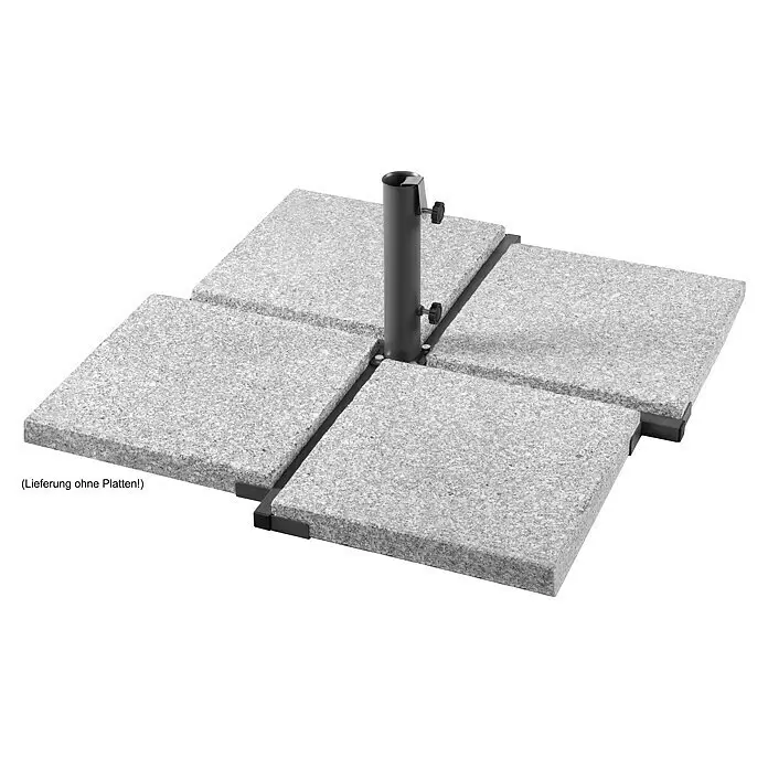 Schneider Plattenständer - Für Rohrdurchmesser: 38 mm - 50 mm, Stahl - Schwarzer Metall-Schirmständerfuß mit vier grauen, gesprenkelten Granitplatten für Stabilität.
