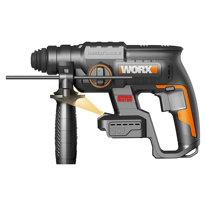 Worx PowerShare 20V Akku-Kombihammer WX381.9 - 20 V, Ohne Akku, Li-Ionen, 2 J - Abbildung eines Worx Hammerforce Akku-Bohrhammers. Ein vielseitiges Werkzeug zum Bohren und Hämmern mit kraftvollem Motor.