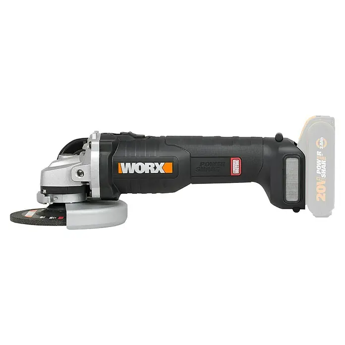 Worx PowerShare 20V Akku-Winkelschleifer WX812.9 - 20 V, Ohne Akku, Durchmesser Scheibe: 125 mm - Akkubetriebener Winkelschleifer von WORX mit Power Share Akku. Ideal für Schleifarbeiten und Trennarbeiten in Werkstatt und Baustelle.