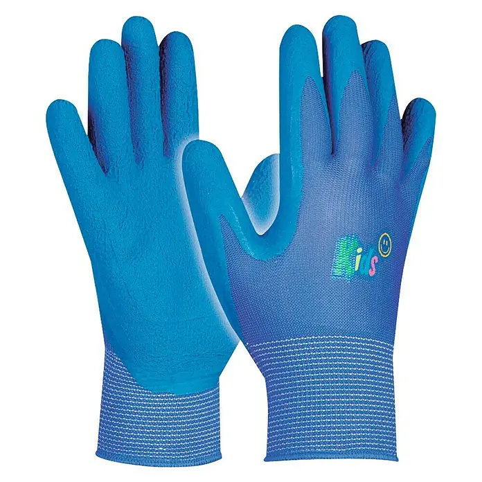 Gebol Guantes de trabajo infantiles Kids - Azul, 2 ud. - Un par de guantes de jardinería azules para niños con un revestimiento especial, diseñados para un mejor agarre y protección.