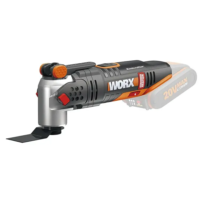 Worx PowerShare 20V Akku-Multifunktionswerkzeug WX693.9 - 20 V, Ohne Akku, Oszillationswinkel: 4 ° - Das Worx Sonicrafter Multifunktionswerkzeug mit Akku. Vielseitig einsetzbar für verschiedene Schneid- und Schleifarbeiten im Haus und in der Werkstatt.