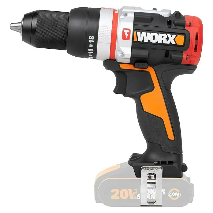 Worx PowerShare 20V Akku-Schlagbohrschrauber SlammerDrill WX354.9 - 20 V, Ohne Akku, Li-Ionen, 2 Ah, 60 Nm - Abbildung eines Akku-Bohrschraubers von Worx mit 20 V Power Share Akku für vielseitige Anwendungen.