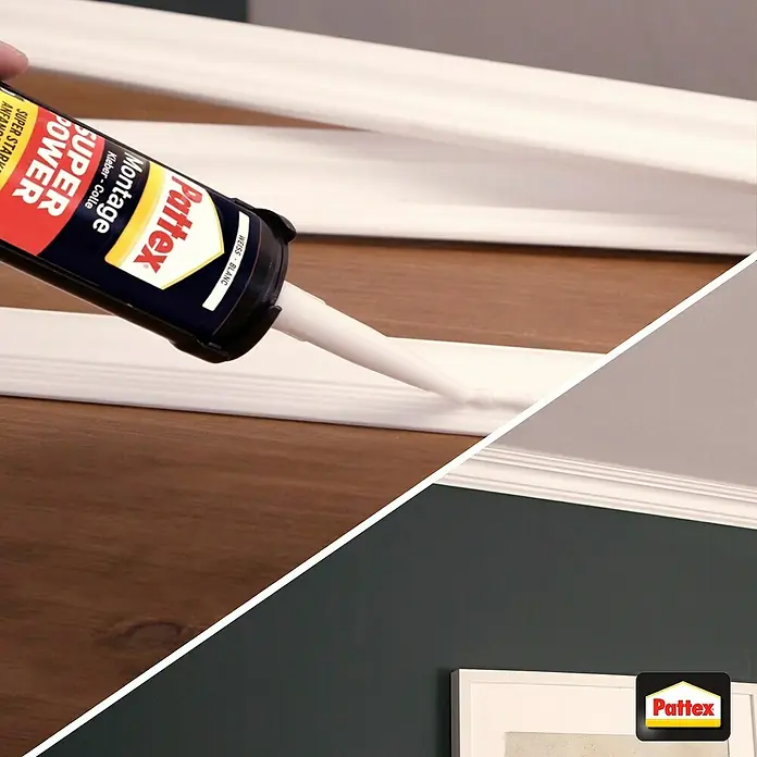 Pattex Montagekleber Super Power - 370 g, Kartusche - Pattex Montagekleber Super Power wird zum Anbringen einer Zierleiste verwendet. Hohe Anfangshaftung für sofortige Ergebnisse.