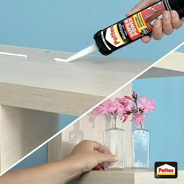 Pattex Montagekleber Super Power - 370 g, Kartusche - Produktfoto von Pattex Montage Super Power Kleber, ideal für schnelle und starke Verbindungen im Innenbereich.