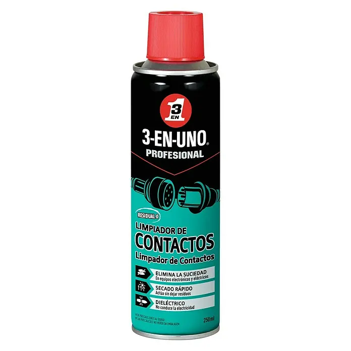 3 en 1 Limpiador de contactos - 250 ml - Bote de limpiador de contactos profesional 3-EN-UNO. Ideal para limpiar equipos electrónicos, de secado rápido y sin residuos.