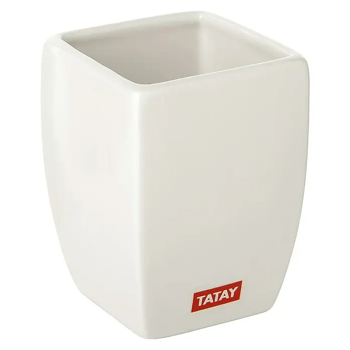 Tatay Thai Portacepillos - Cerámica, Blanco - Este recipiente Tatay cuadrado blanco es perfecto para guardar bolígrafos, pinceles u otros artículos pequeños. Accesorio elegante y funcional.