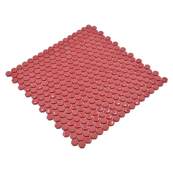 Mosaikfliese Hexagon CUBA HX6GM - 29 x 29,5 cm, Rot, Matt - Rote sechseckige Mosaikfliesen, ideal für moderne Badezimmer- oder Küchenprojekte, die einen Farbakzent benötigen.