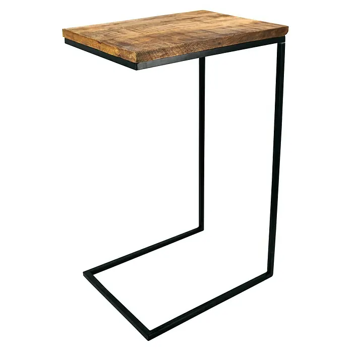 Beistelltisch - Größe: M, Material Tischplatte: Mangoholz - Moderner Beistelltisch mit einer Tischplatte aus Holz und einem Gestell aus schwarzem Metall. Perfekt als Ablagefläche neben dem Sofa oder Sessel.