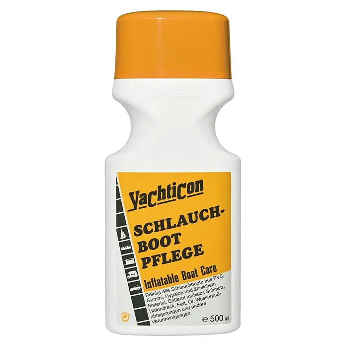 Yachticon Mantenimiento de lanchas neumáticas - Líquida, 500 ml - Imagen de una botella de Yachticon Inflatable Boat Care, ideal para limpiar y mantener embarcaciones inflables de PVC, goma e Hypalon.