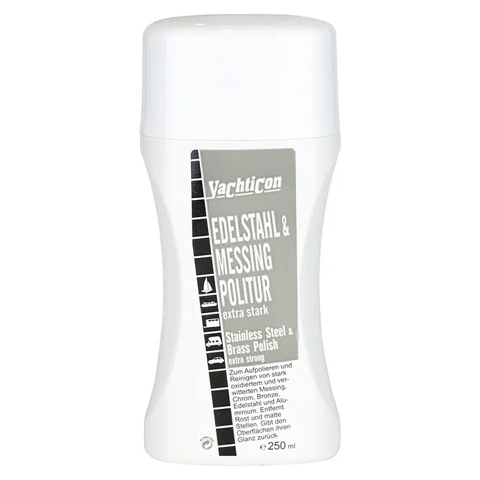 Yachticon Edelstahl- & Messing-Politur Extra stark - 250 ml, Flüssig - Produktbild einer Yachticon Edelstahl- und Messingpolitur, extra stark für glänzende Oberflächen.