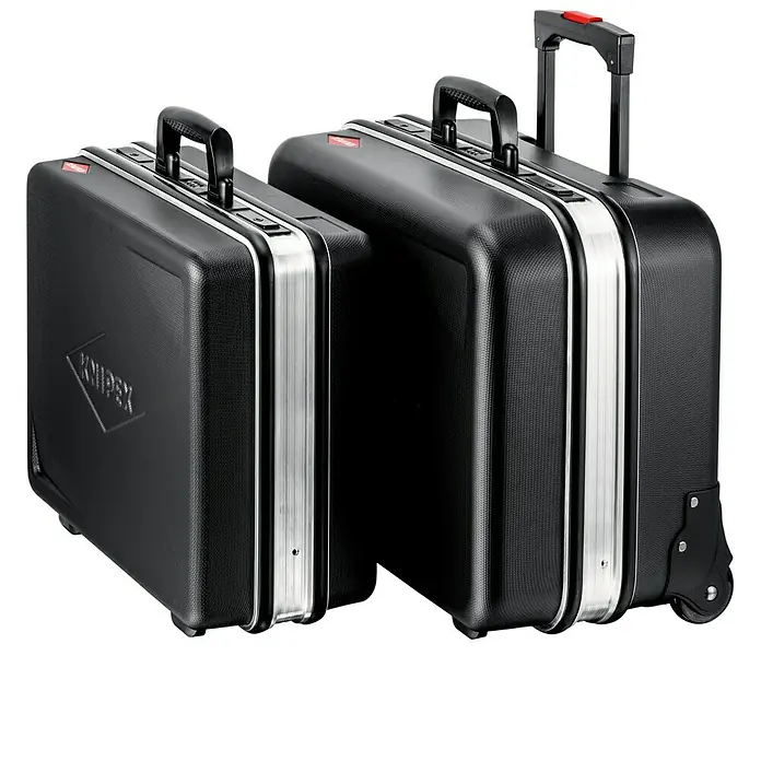 Knipex Werkzeugkoffer Basic - Fassungsvermögen: 27 l, Ohne Inhalt - Zwei Knipex Werkzeugkoffer, einer mit Teleskopgriff und Rädern, ideal für den mobilen Einsatz. Hochwertige und robuste Ausführung.