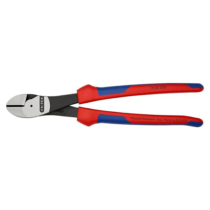 Knipex Seitenschneider - Länge: 25 cm, Härte Schneide: 64 HRC - Knipex 74 02 250 Kraft-Seitenschneider mit Mehrkomponenten-Griff, ideal zum Schneiden harter Drähte. Robust und zuverlässig für Profis.