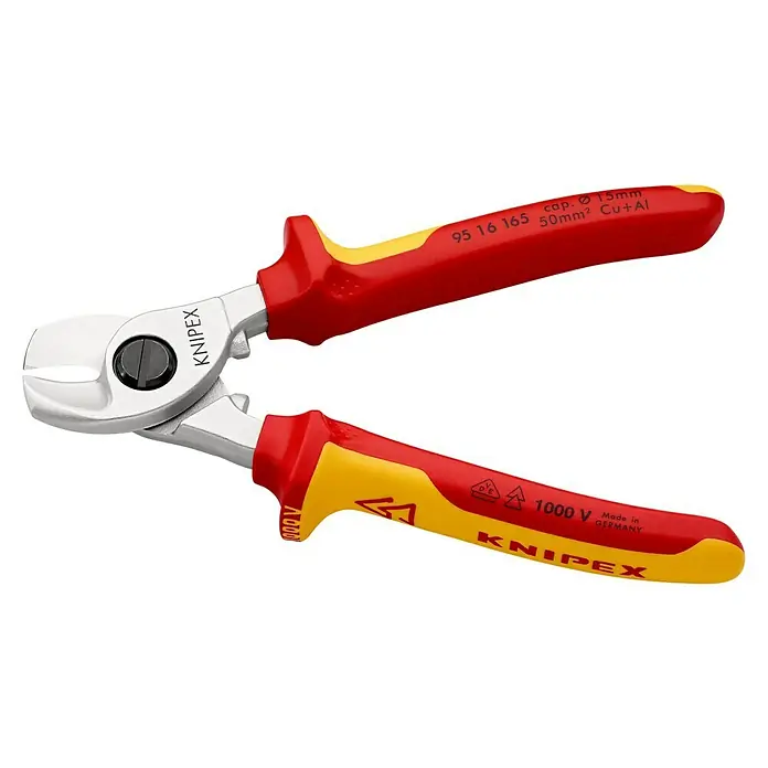 Knipex Kabelschere VDE - Länge: 165 mm - Knipex Kabelschneider: Präzisionswerkzeug mit isolierten Griffen für sicheres Schneiden von Kupfer- und Aluminiumkabeln bis 15 mm Durchmesser.