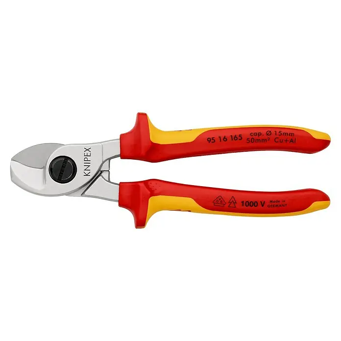Knipex Kabelschere VDE - Länge: 165 mm - Knipex Kabelschneider: Präzises Schneiden von Kabeln bis Ø 15mm oder 50mm² (Cu+Al), 1000V geprüft, Made in Germany.