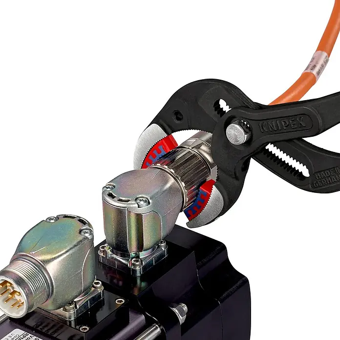 Knipex Wasserpumpenzange SpeedGrip - Länge: 250 mm, Poliert - Knipex Rohrzange, speziell zum Greifen von empfindlichen Bauteilen, mit einem orangenen Kabel und schwarzen Griff. Hergestellt in Deutschland.