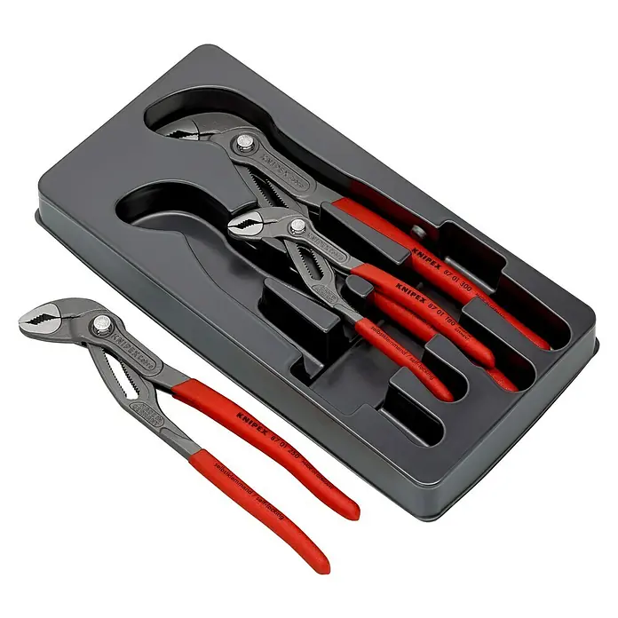 Knipex Cobra Wasserpumpenzange - 3 -tlg. - Knipex Cobra Wasserpumpenzangen Set, bestehend aus drei Zangen in verschiedenen Größen, ideal für Sanitär- und Installationsarbeiten.