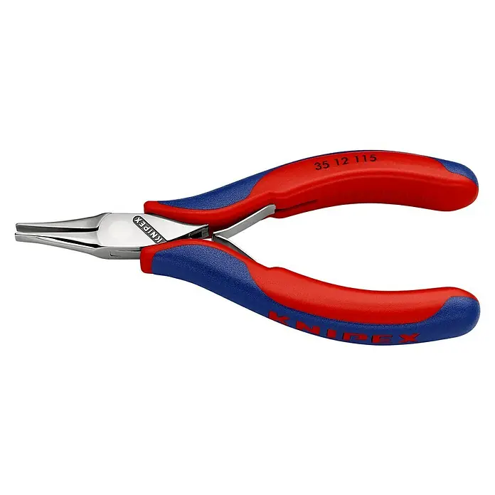 Knipex Flachrundzange - Länge: 11,5 cm, Backenform: Flach - Knipex 35 12 115 Spitzzange mit rot-blauen Griffen, ein vielseitiges Werkzeug für Präzisionsarbeiten und zum Greifen von Kleinteilen.