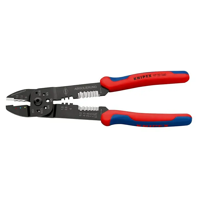 Knipex Crimpzange - Länge: 24 cm - Knipex 97 22 240 Abisolierzange mit Drahtschneider, Schraubenschneider und Abisolierfunktion für präzises Arbeiten. Ideal für Elektriker und Handwerker.