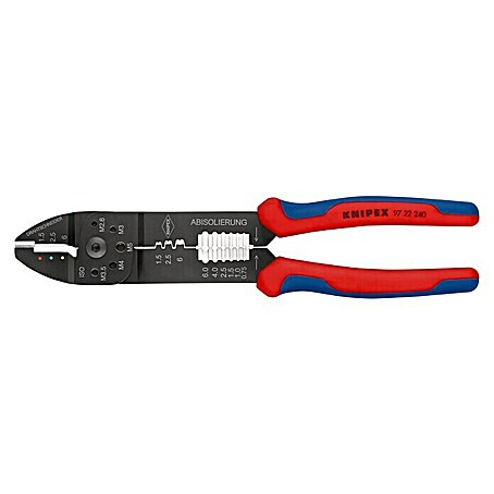 Knipex Crimpzange (Länge: 240 mm, Material Griff: Mehrkomponenten-Hülle, Geeignet für: Isolierte Kabelschuhe und Steckverbinder von 0,5 - 6,0 mm²)