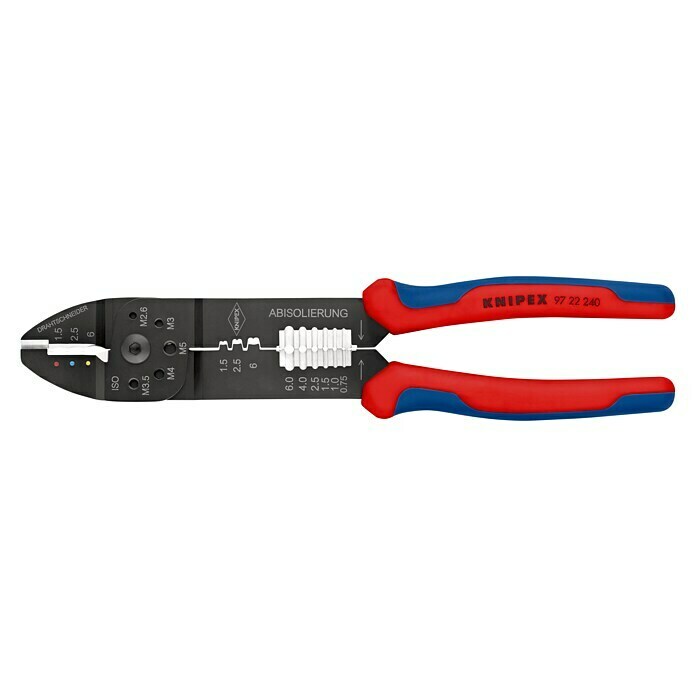 Knipex CrimpzangeLänge: 240 mm, Material Griff: Mehrkomponenten-Hülle, Geeignet für: Isolierte Kabelschuhe und Steckverbinder von 0,5 - 6,0 mm² Left Side View