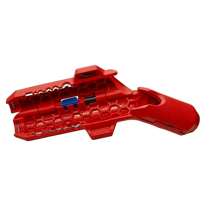 Knipex Abisolierzange - Passend für: 0,2/0,3/0,8/1,5/2,5/4 mm² Kabelquerschnitt - Roter Abisolierzange mit Wabenmuster, perfekt für präzises und schnelles Abisolieren von Kabeln in verschiedenen Größen.