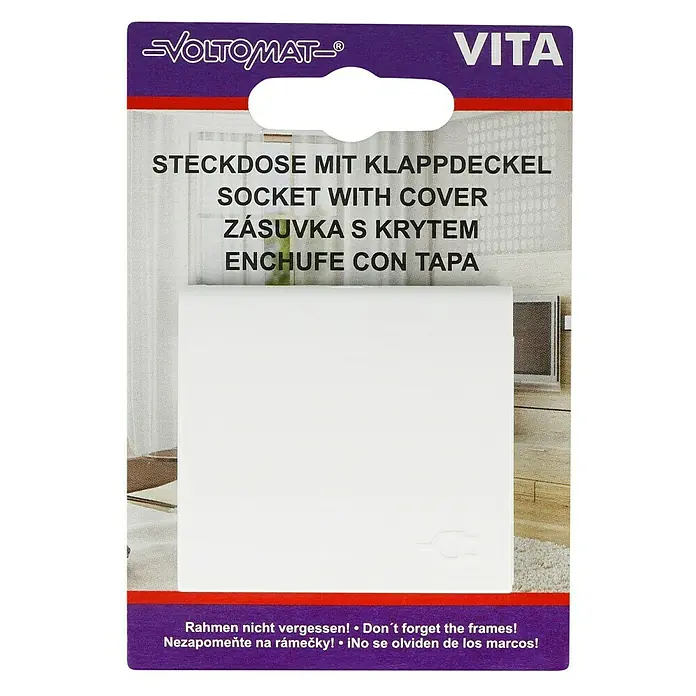 Voltomat VITA Klappdeckelsteckdose - Alpinweiß, 16 A, Unterputzmontage - Eine Voltomate VITA Schuko-Steckdose mit Klappdeckel zum Schutz vor Staub und Spritzwasser. Ideal für den Innenbereich.
