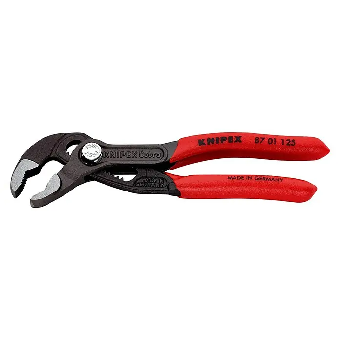Knipex Wasserpumpenzange Cobra - Länge: 125 mm - Knipex Cobra Wasserpumpenzange, präzises Greifen dank Feinverstellung, selbstklemmend an Rohren und Muttern. Vielseitiges Werkzeug für Installateure.