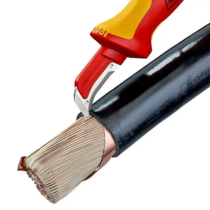 Knipex Kabelabmantelungsmesser - Klingenlänge: 38 mm, Gleitschuh - Anwendungsbeispiel