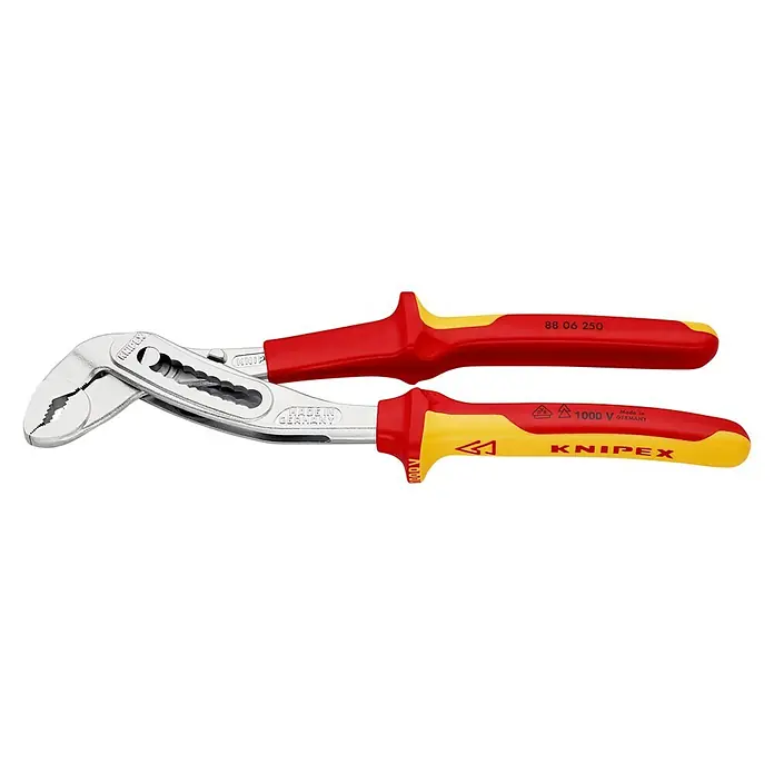 Knipex Wasserpumpenzange Alligator - Länge: 250 mm, Verchromt - Knipex Rohrzange mit rot-gelben Griffen. Das Werkzeug ist für sicheren Halt konzipiert und bietet eine hervorragende Griffigkeit bei der Arbeit.