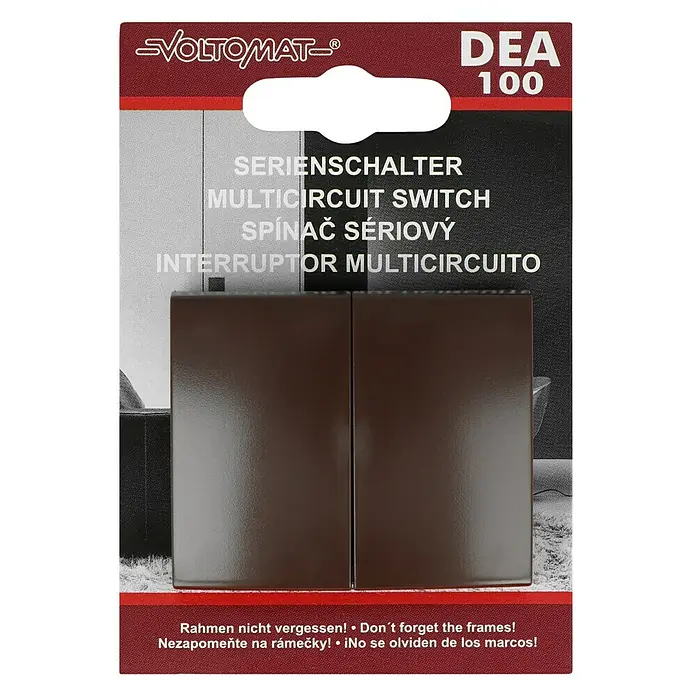 Voltomat DEA 100 Serienschalter - Braun, Unterputzmontage, 10 A - Nahaufnahme eines Voltomat DEA 100 Serienschalters in brauner Ausführung.