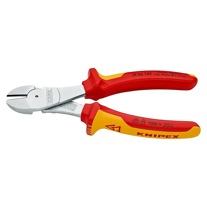 Knipex Seitenschneider - Länge: 18 cm, Rot/Gelb - Knipex Seitenschneider 74 06 180 mit Chrom-Vanadin-Stahl und isolierten Griffen für sicheres Arbeiten bis 1000V.