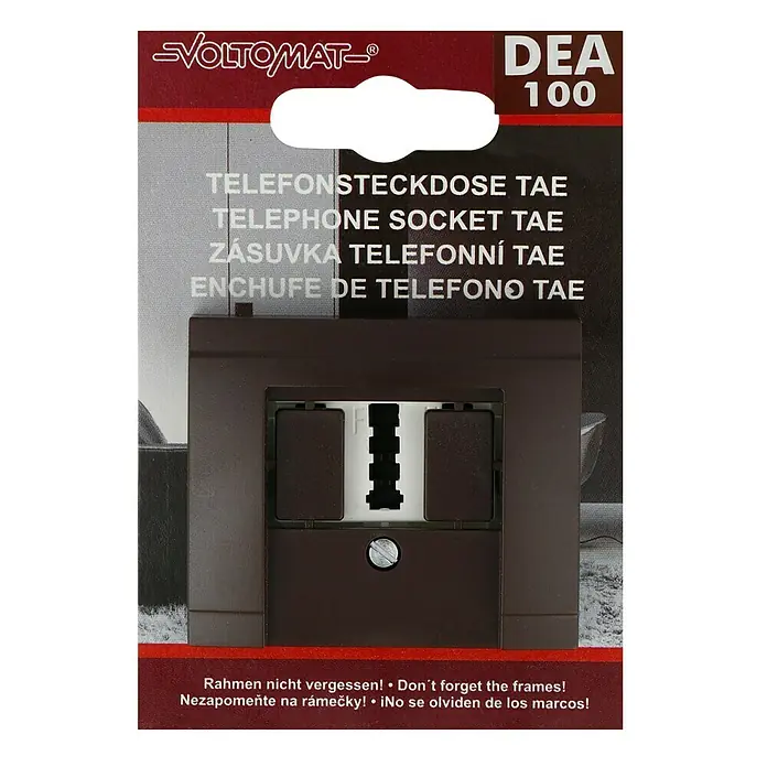 Voltomat DEA 100 TAE-Telefondose - Braun, Unterputzmontage - Verpackung einer braunen TAE-Telefondose von Voltomat, ideal für Telefonanschlüsse im Haus.