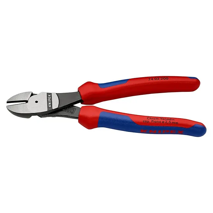 Knipex Seitenschneider - Länge: 20 cm, Poliert - Abisolierzange KNIPEX 74 02 200 mit zweifarbigen Griffen für komfortables und präzises Arbeiten bei Elektroinstallationen.