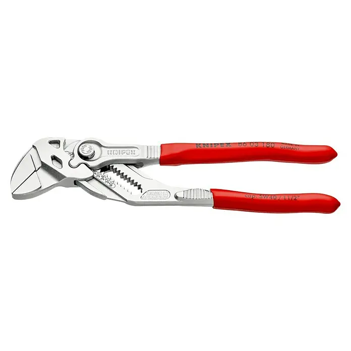 Knipex Wasserpumpenzange - Länge: 180 mm, Verchromt - Die Knipex 86 03 180 Wasserpumpenzange, hergestellt in Deutschland, mit roten Griffen, ideal für präzise Arbeiten und starken Halt.